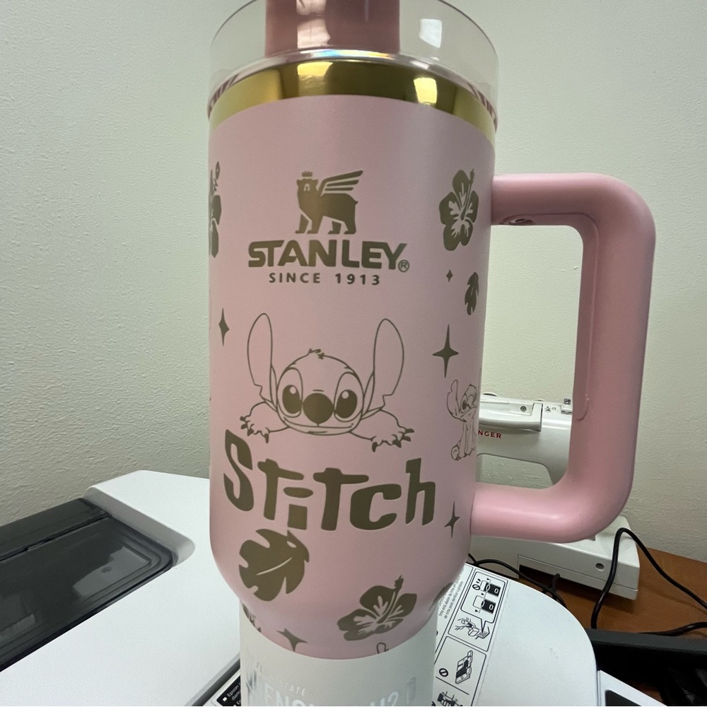 Stanley Pink Stitch Floral Travel Tumbler with Gold Accents - Picture 5 of 8